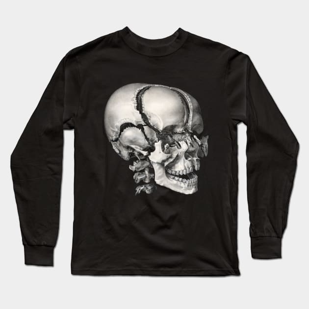 Vintage Science, Antique Human Anatomy Skull Long Sleeve T-Shirt by MasterpieceCafe